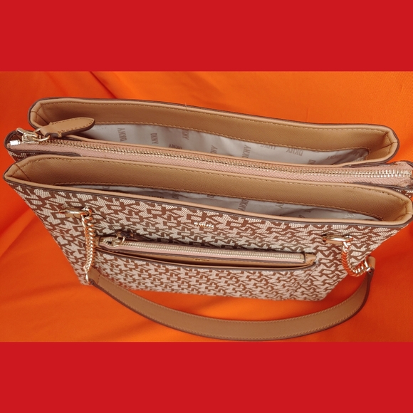 Dkny Bags Nwt Dkny Bryanna Shoulder Bag Tan Cream Monogram Shopper